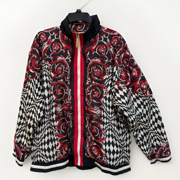 Adolfo Jackets & Blazers - VTG Adolfo Red and Black Patterned Bomber Jacket Windbreaker Size S Zip